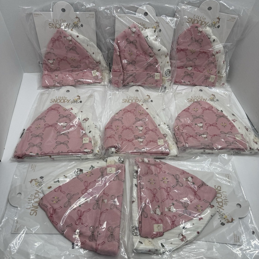 Little Snoopy Baby Hat 2-Pack Sets 0-6M Pink White 8 Bundle New 16 Hats Total